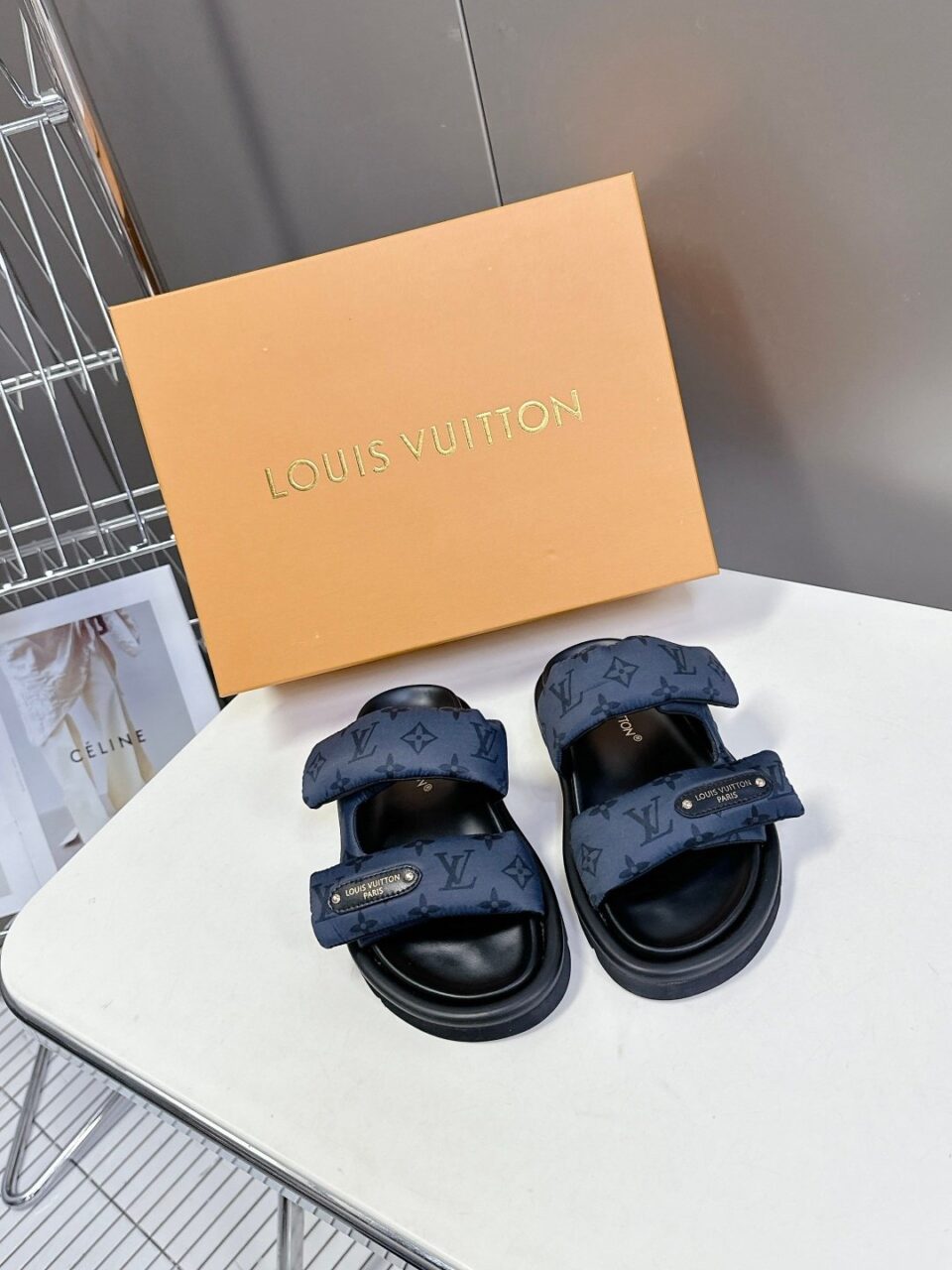 LV Women Blue Fabric Leather Sandals