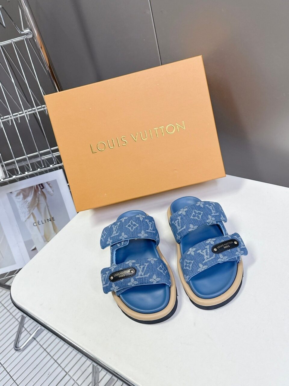 LV Women Blue Denim Leather Sandals
