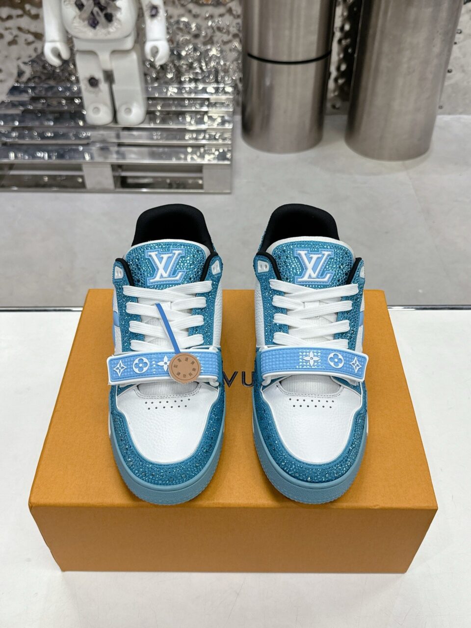 LV Women Blue White Leather Sneakers