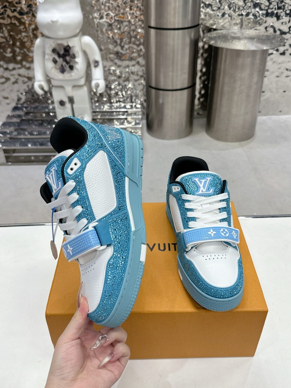 LV Women Blue White Leather Sneakers