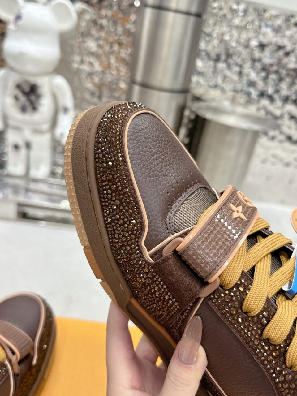 LV Women Brown Leather Sparkle Strap Sneakers