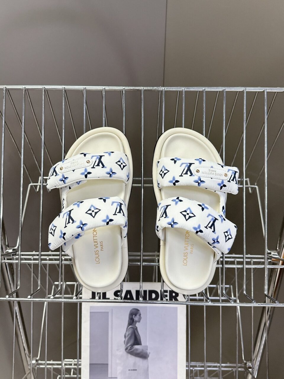 LV Women White Printed Fabric Sandals