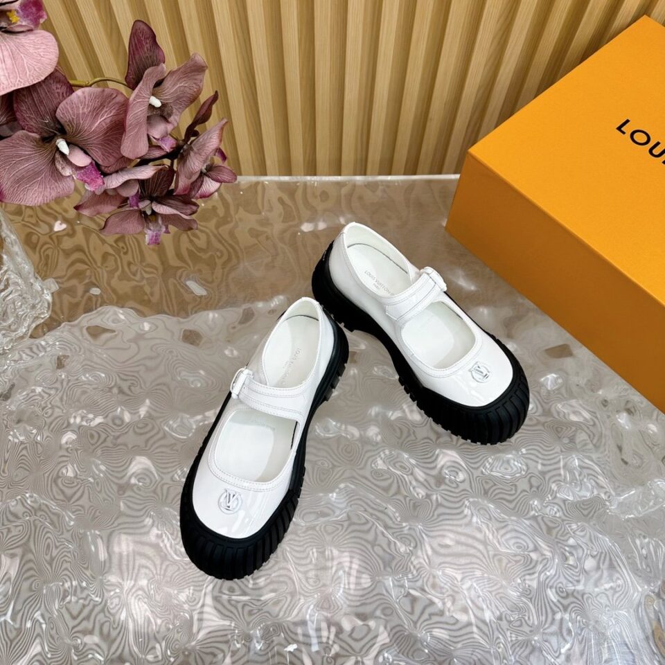 LV Women White Patent Leather Rubber Toe Mary Janes