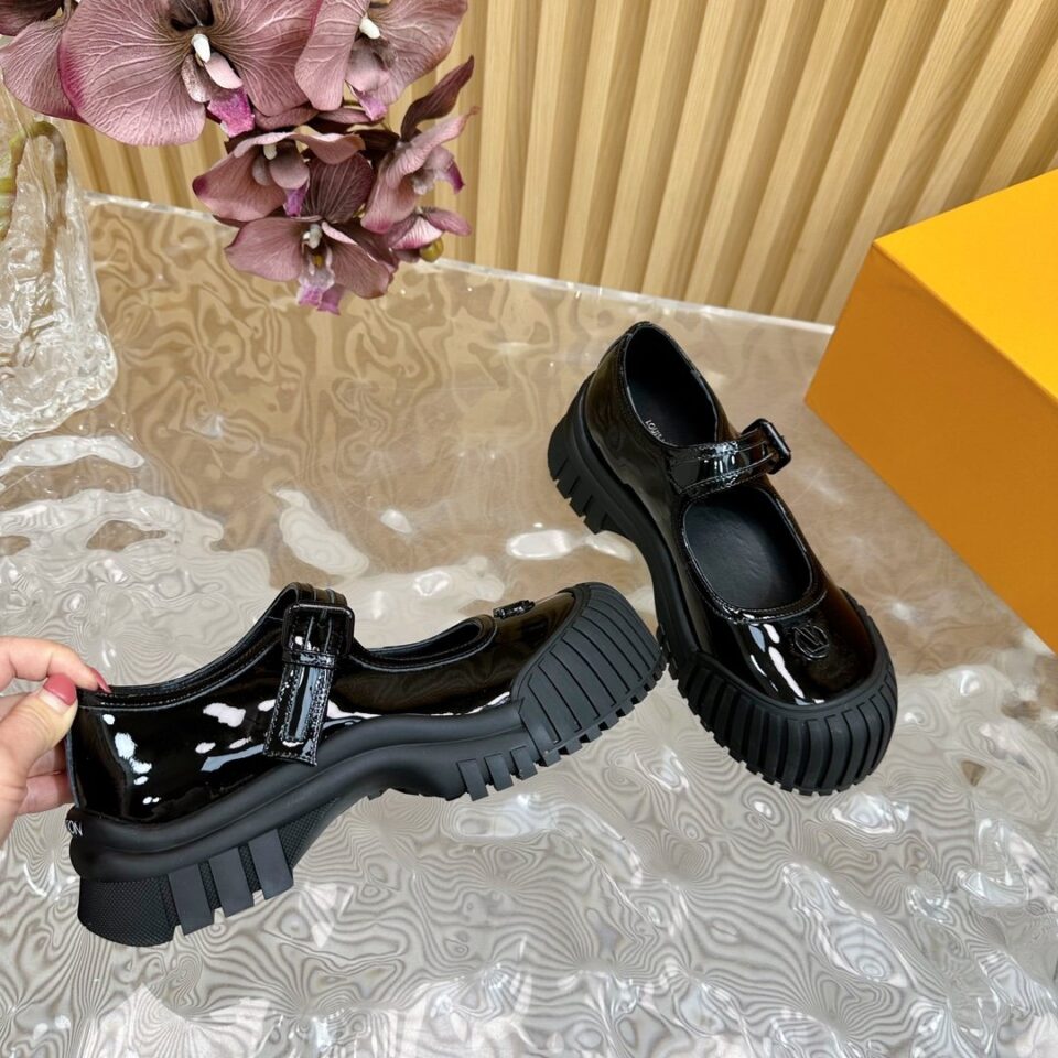 LV Women Black Patent Leather Mary Jane Loafers