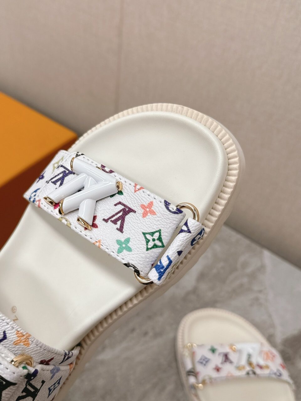 LV Women White Patterned Fabric Sandals
