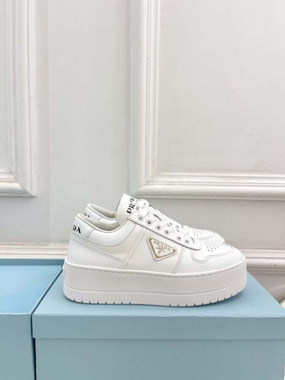 Prada Flatform Downtown Logo Platform Sneaker