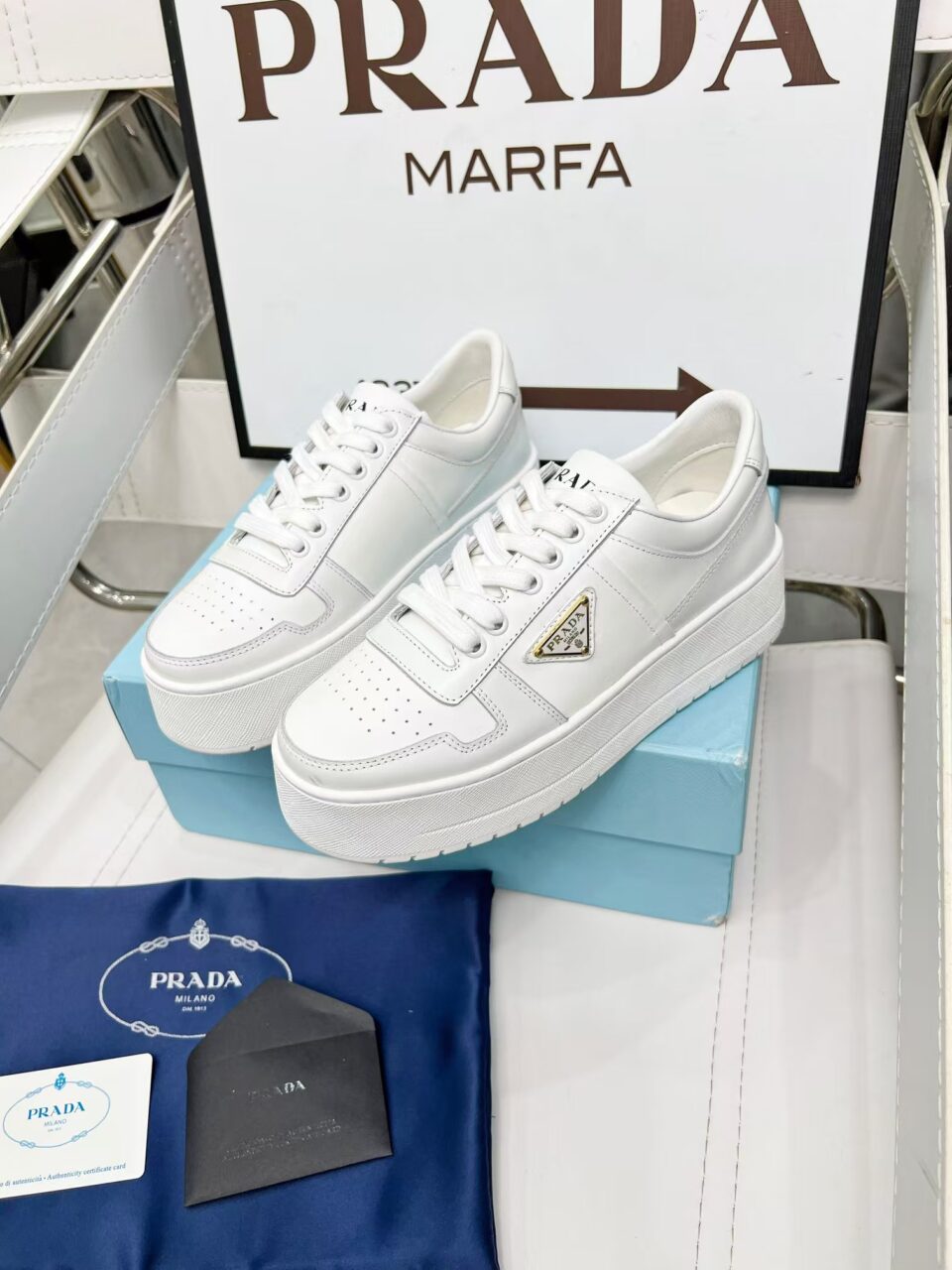 Prada Flatform Downtown Logo Platform Sneaker