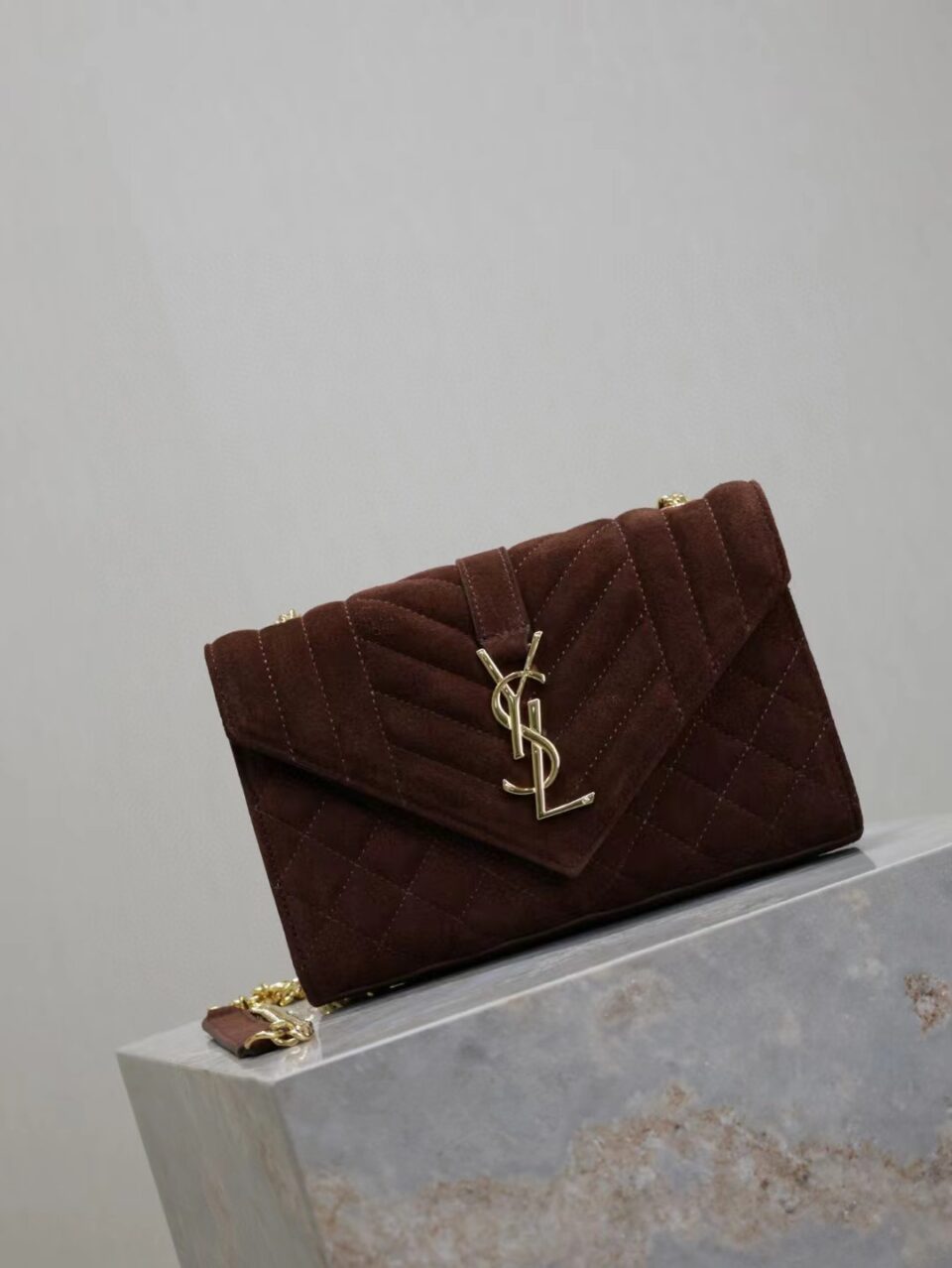 Saint Laurent Envelope Triquilt Small YSL Shoulder Bag in Suede