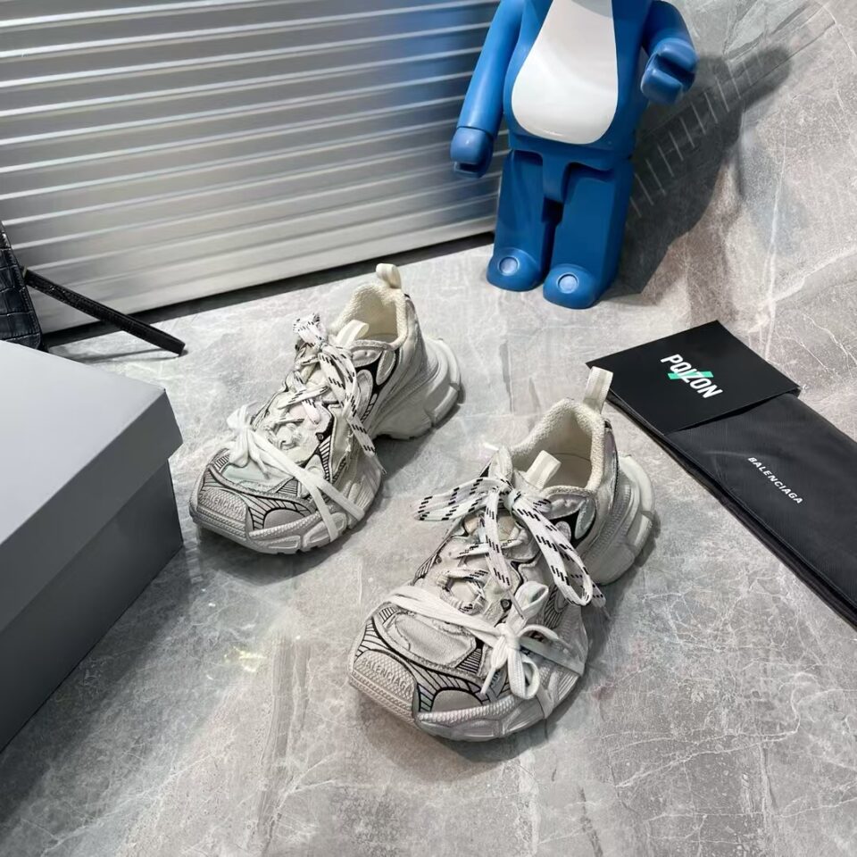 Women's 3XL Sneaker in White/Black Mesh and Polyurethane