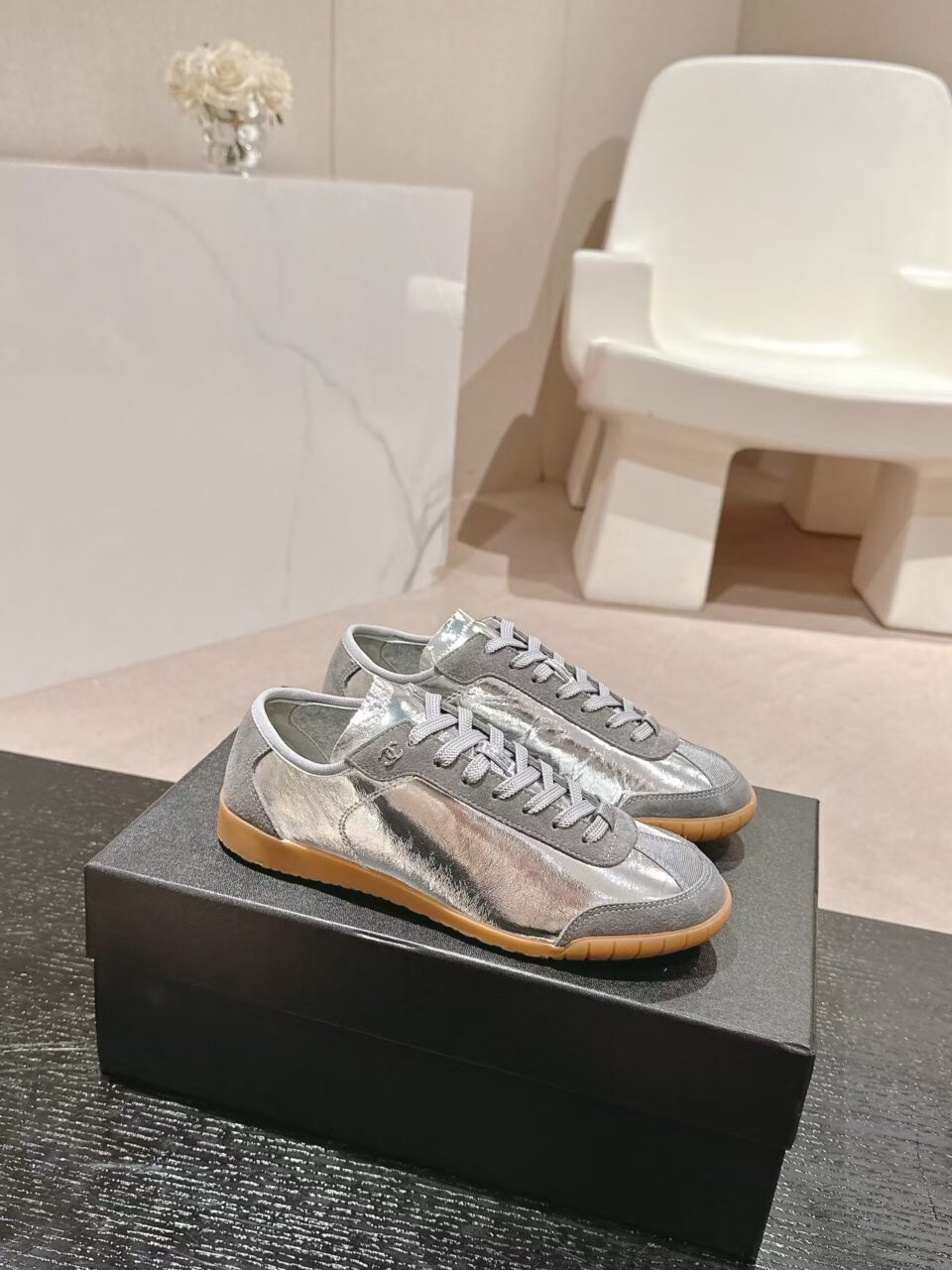 Saint Tropez foiled leather sneakers in Silver