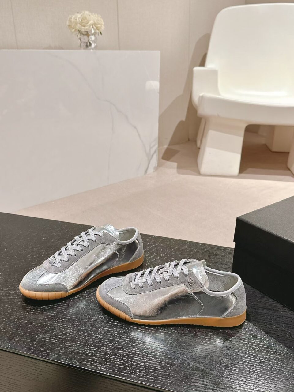 Saint Tropez foiled leather sneakers in Silver
