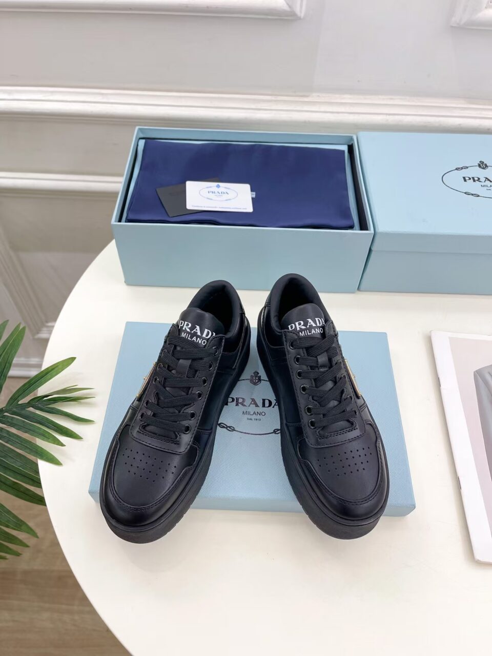 Prada Black Leather Sneakers