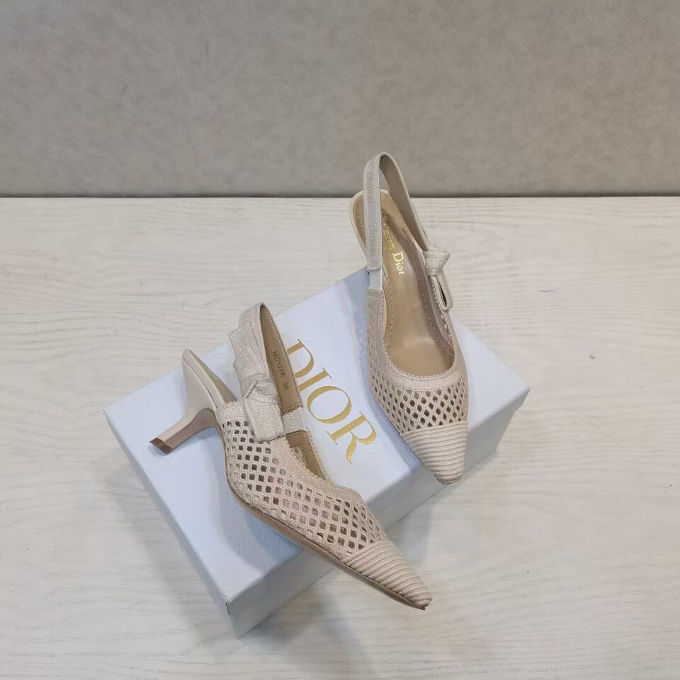 Christian Dior J’ADIOR Fabric & Ribbon Cream Slingback Pumps
