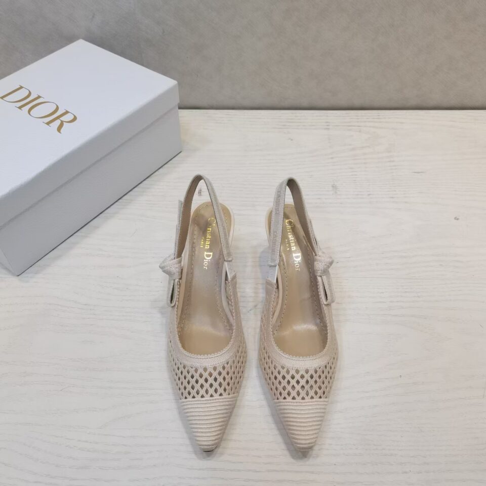 Christian Dior J’ADIOR Fabric & Ribbon Cream Slingback Pumps