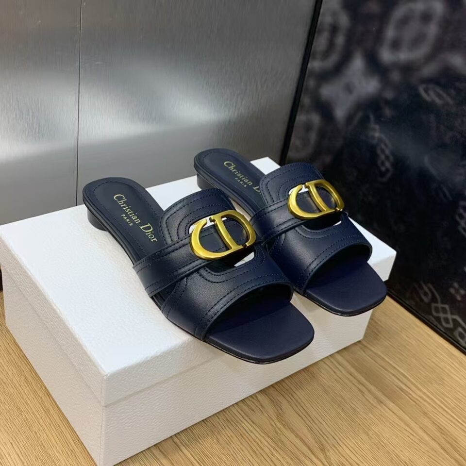 Dior 30 Montaigne Heeled Slide Black Calfskin