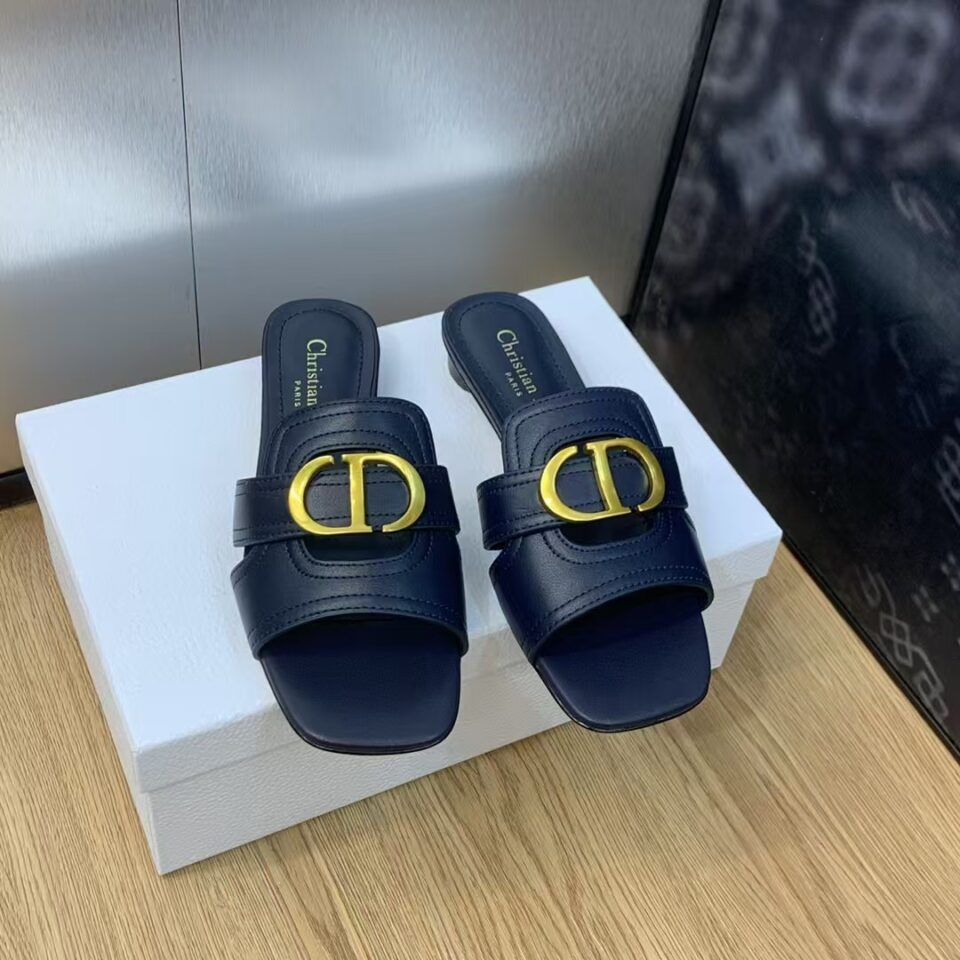 Dior 30 Montaigne Heeled Slide Black Calfskin