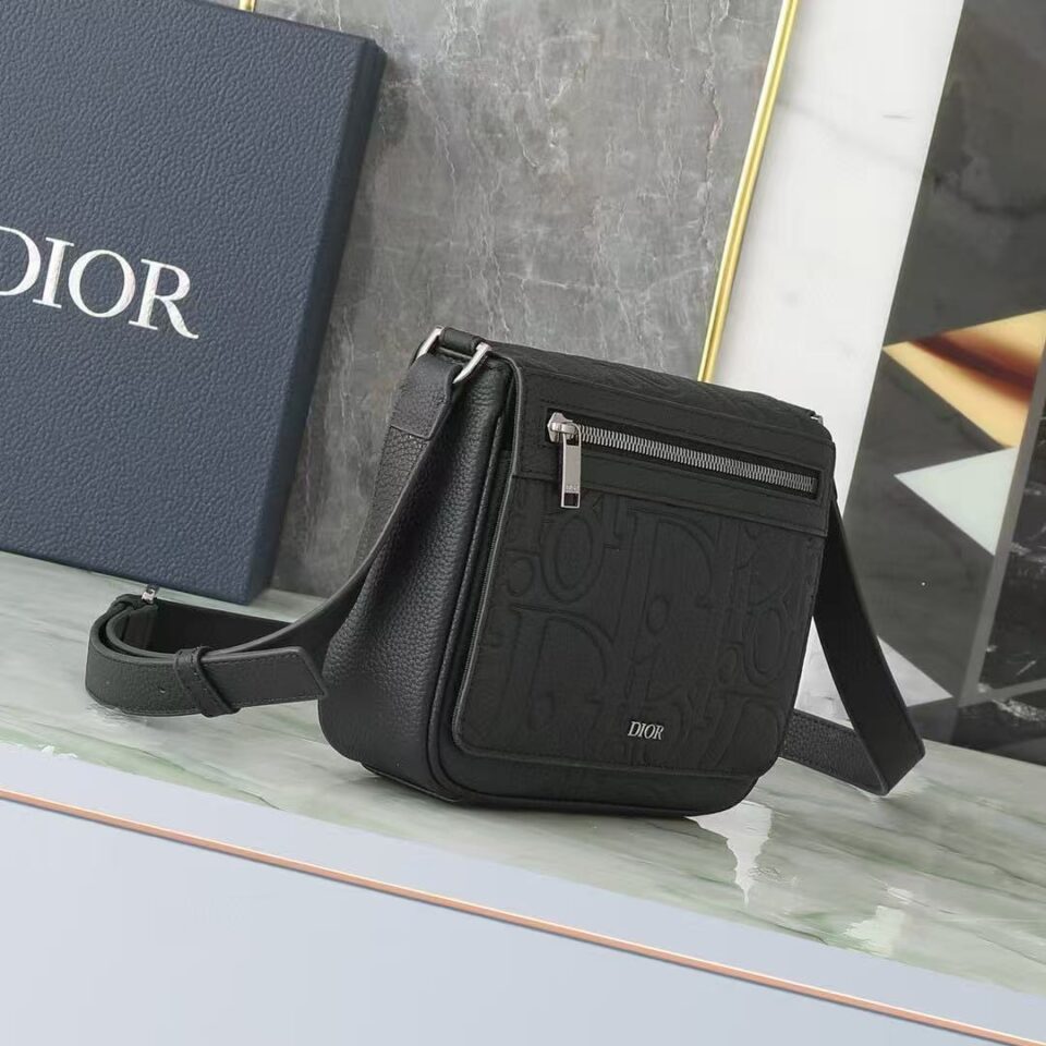 Dior Messenger Bag with Flap Black Dior Gravity Leather and Black Grained Calfskin