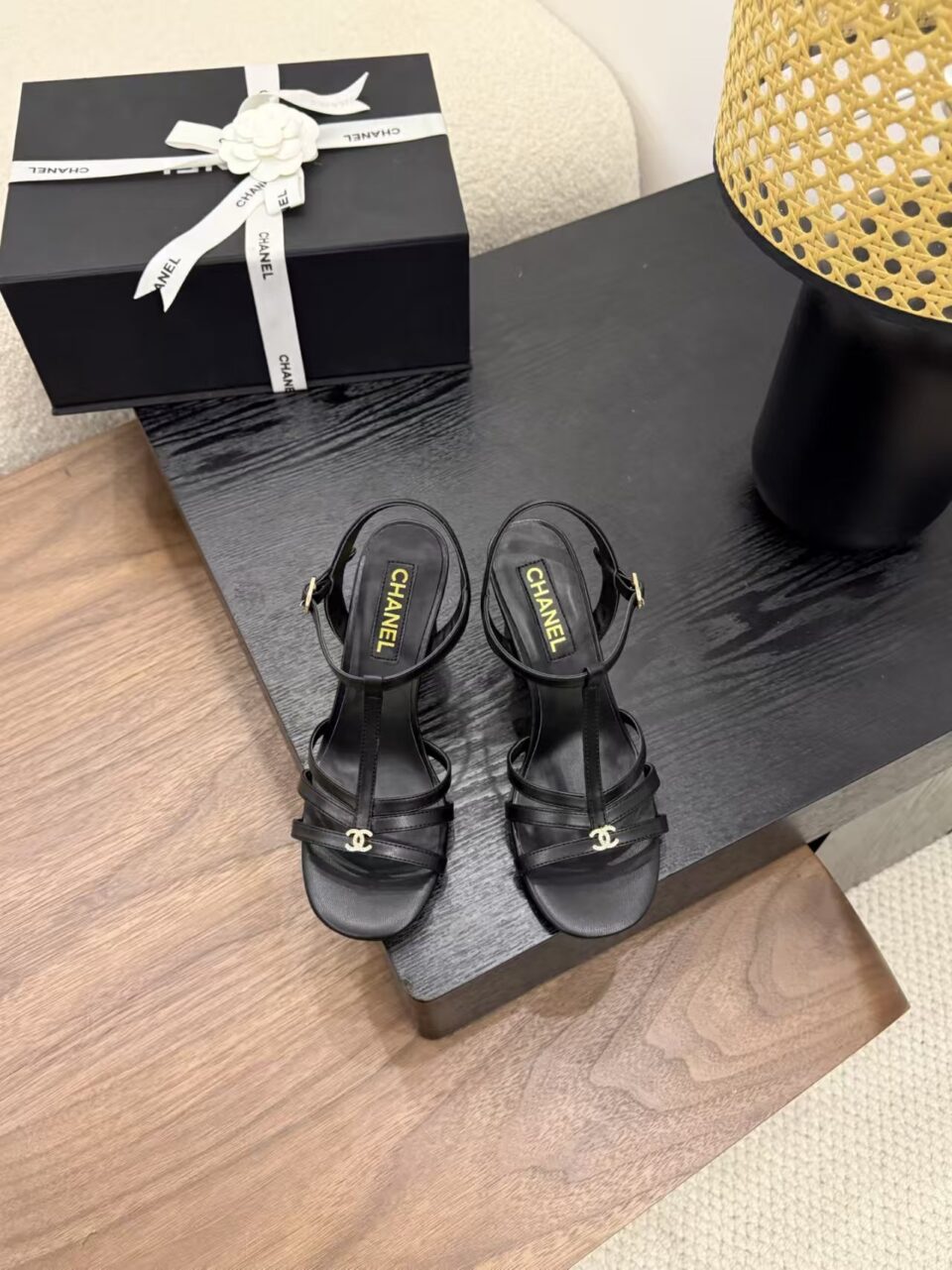 Chanel CC Logo Lambskin Slingback Sandal Heels