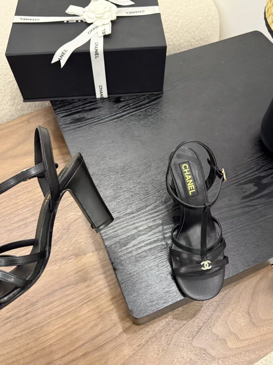 Chanel CC Logo Lambskin Slingback Sandal Heels