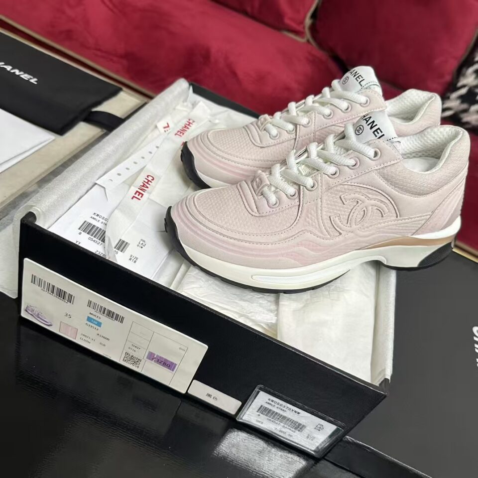 Chanel 24S Fabric CC Womens Sneakers 37 Light Pink