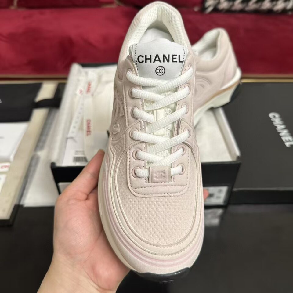 Chanel 24S Fabric CC Womens Sneakers 37 Light Pink