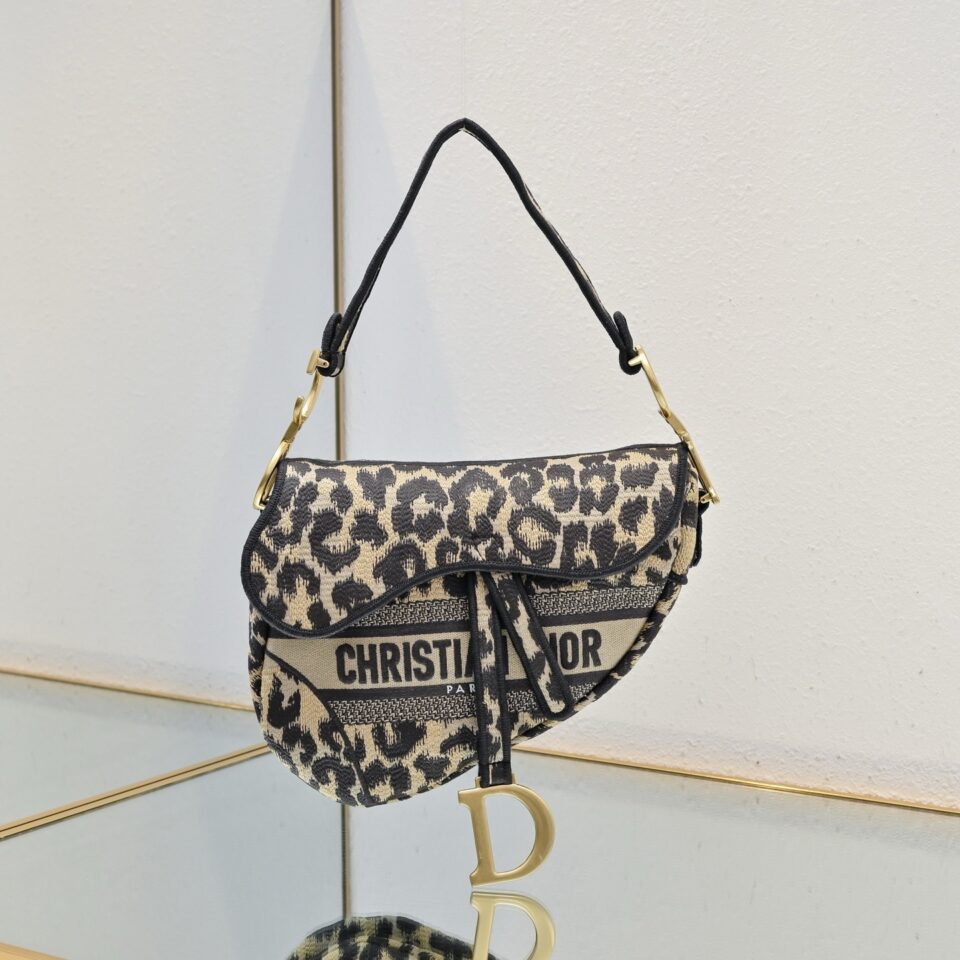 Christian Dior Leopard Canvas Embroidered Saddle Bag