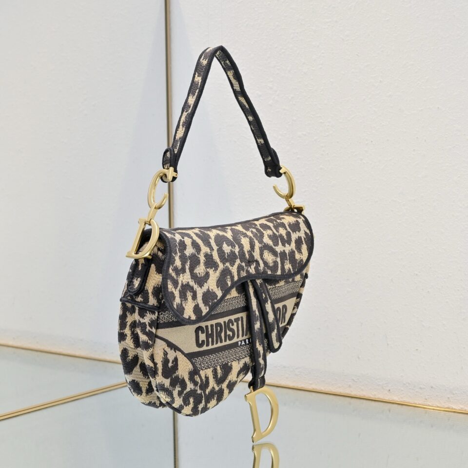 Christian Dior Leopard Canvas Embroidered Saddle Bag