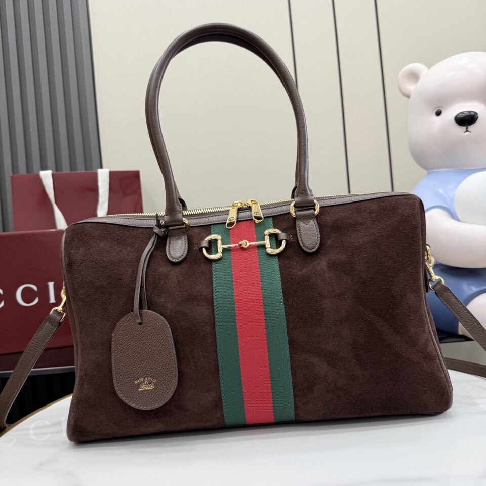 Borsetto Large Boston Bag Brown Suede
