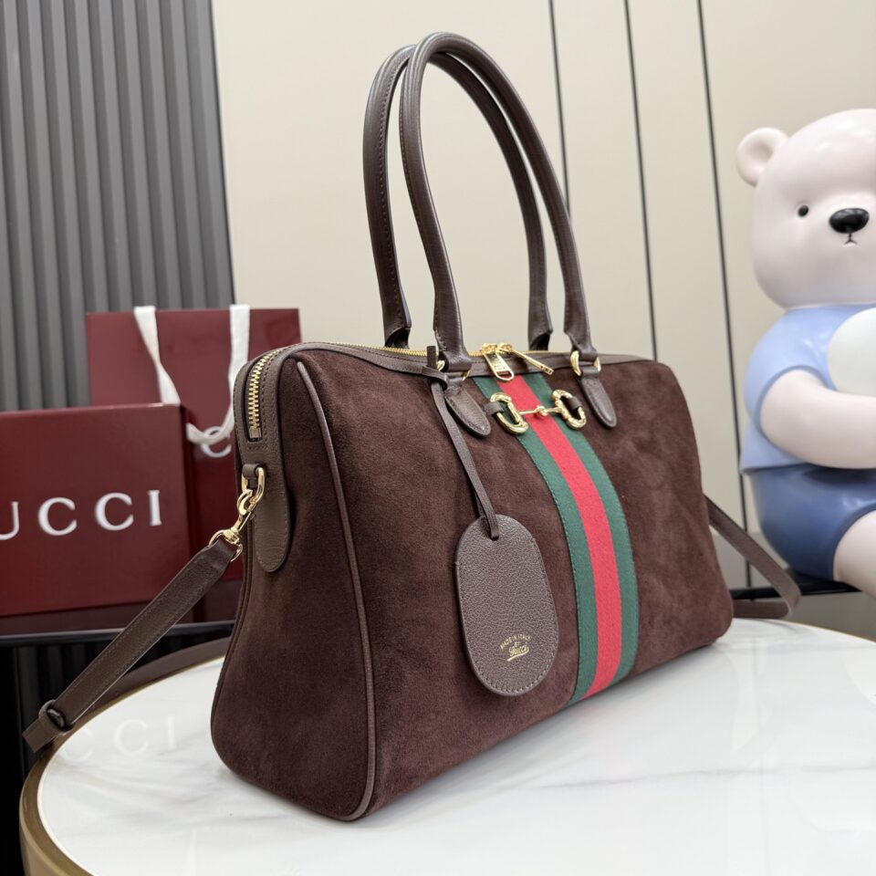Borsetto Large Boston Bag Brown Suede
