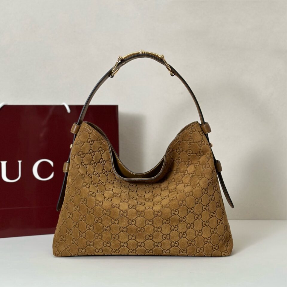 Gucci Beatrix Large Tote Bag in Brown Suede