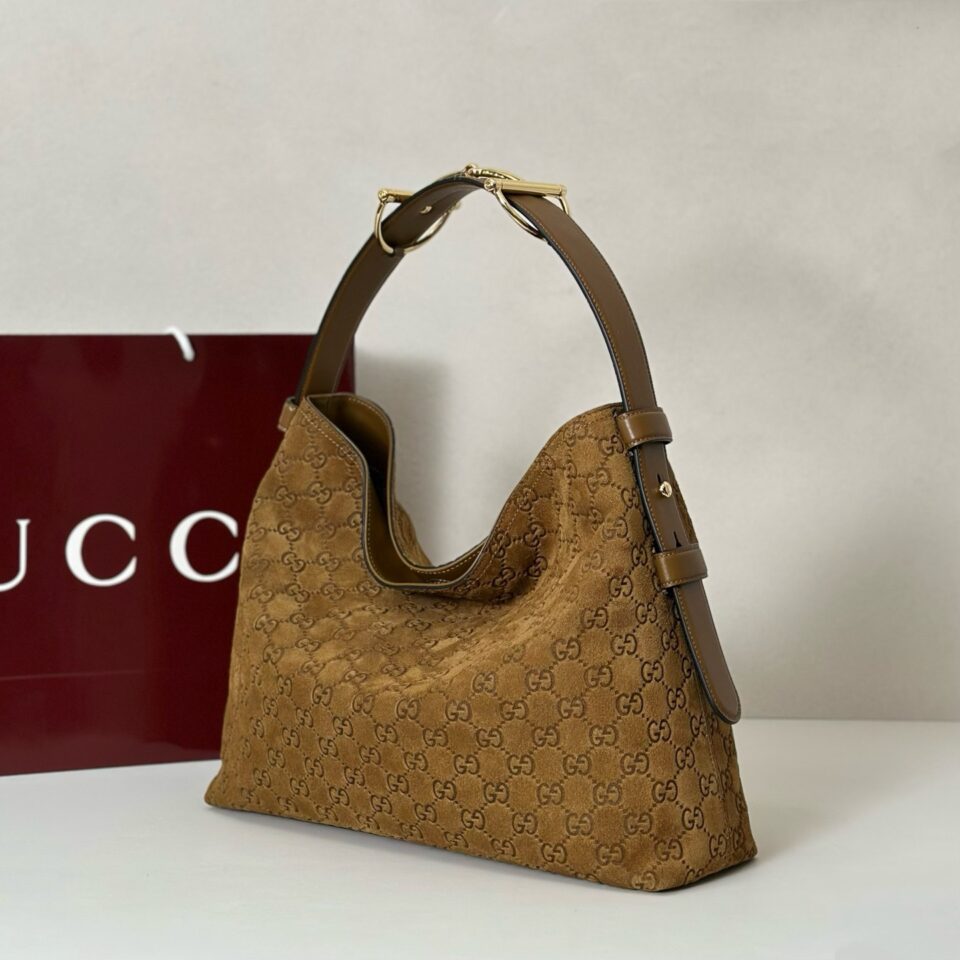 Gucci Beatrix Large Tote Bag in Brown Suede